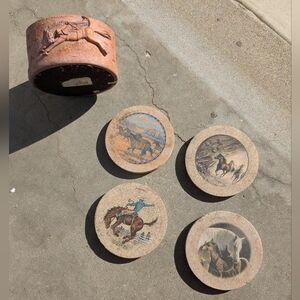 Western Themed Coaster Set with Holder